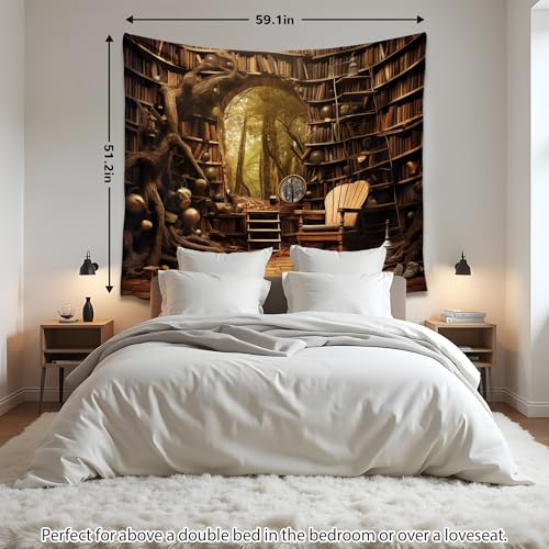 QGHOT Medieval Bookshelf Tapestry Vintage Library Wall Hanging P36533