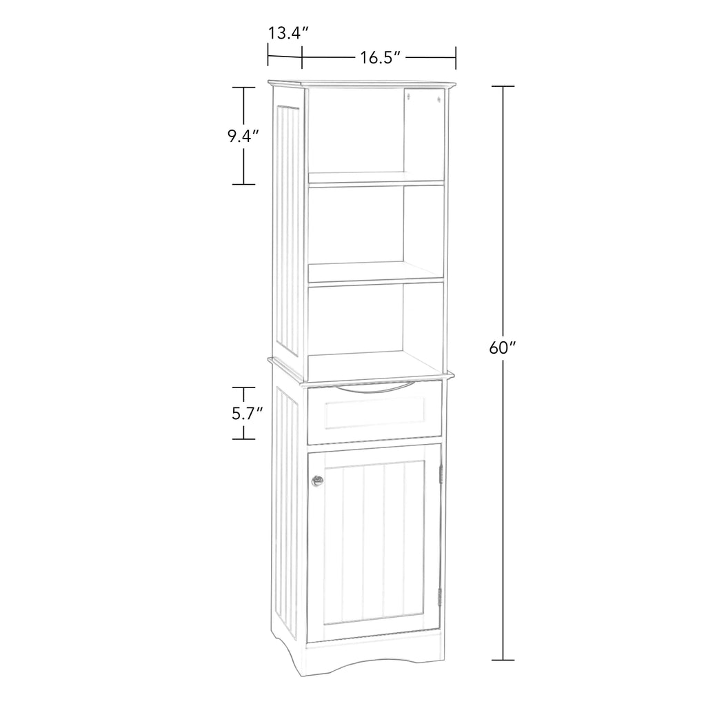 RiverRidge Home Ashland Tall Linen Storage Cabinet with Drawer, White I7879