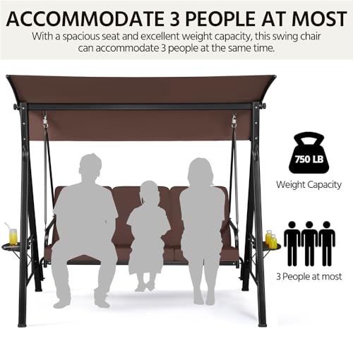 Yaheetech 3-Seat Outdoor Patio Swing with Adjustable Sunshade, Dark Brown B498326