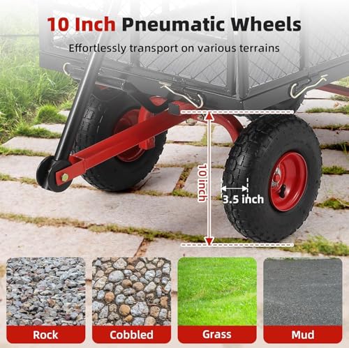 880 lb 10-inch steel garden cart with removable mesh sides and swivel handle L775