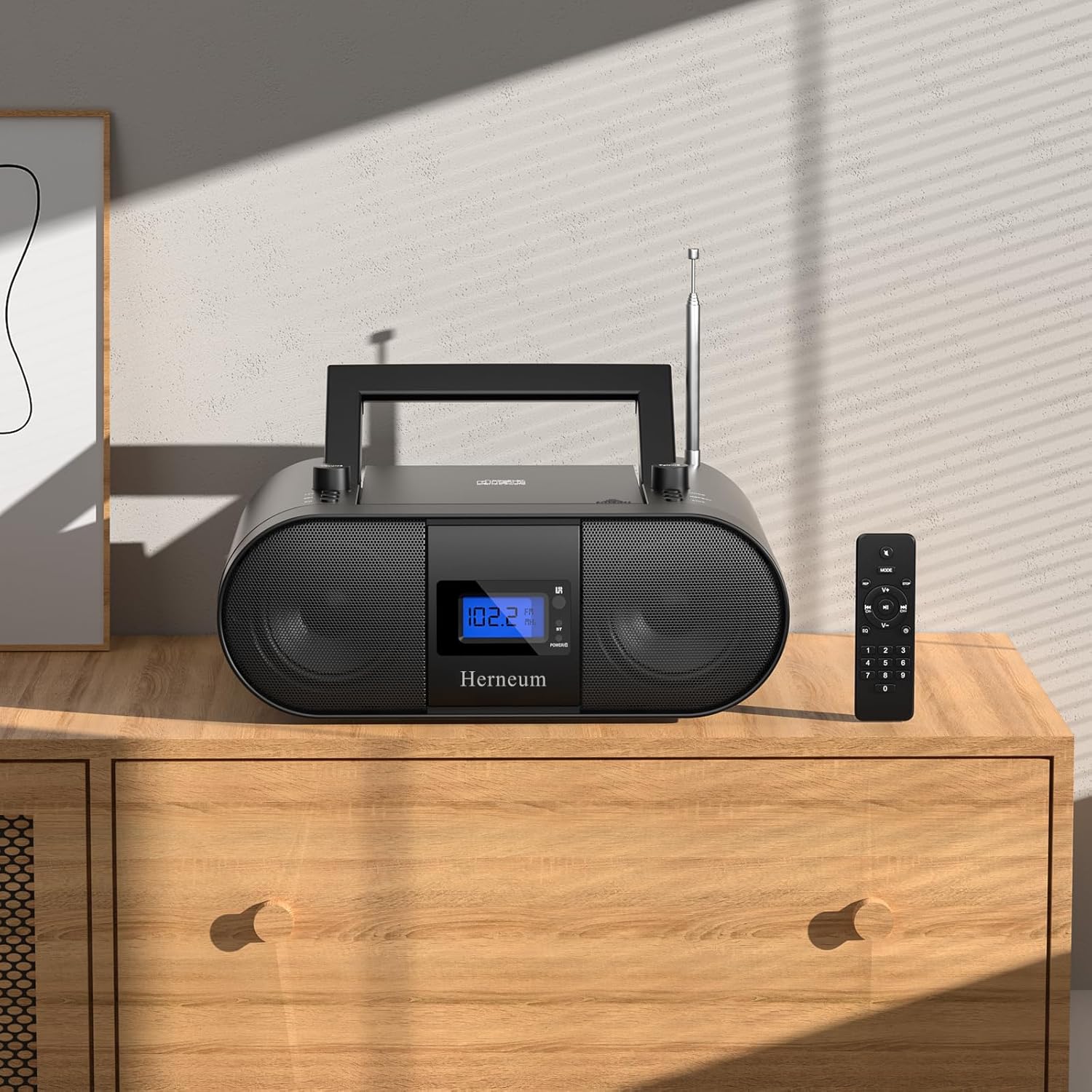 Portable CD Player Boombox with Bluetooth, FM Radio, and Remote Control C68366