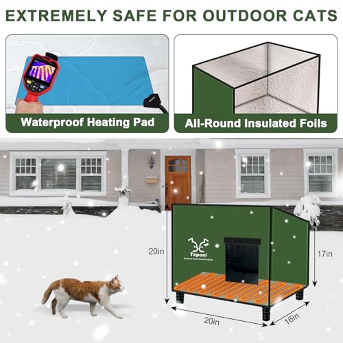 Heated Cat House for Outdoor Winter, Waterproof Insulated Feral Cat Shelter, 20x16x20 in Q65925