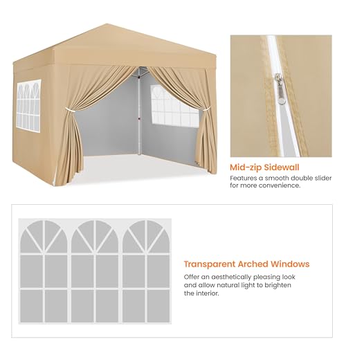 Yaheetech 10x10 Pop Up Canopy with 4 Removable Sidewalls, White F109731