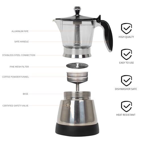 Cuban Coffee Maker 6-Cup Electric Espresso Moka Pot with Detachable Base N992