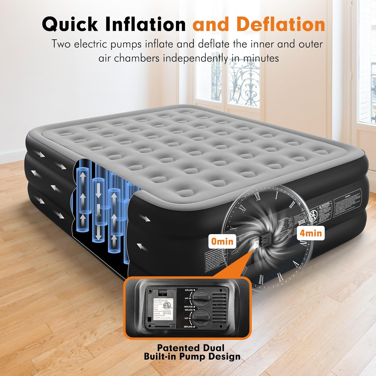 Queen Air Mattress with Built-in Double Pump, 18" Raised Inflatable Bed with Bag F9590