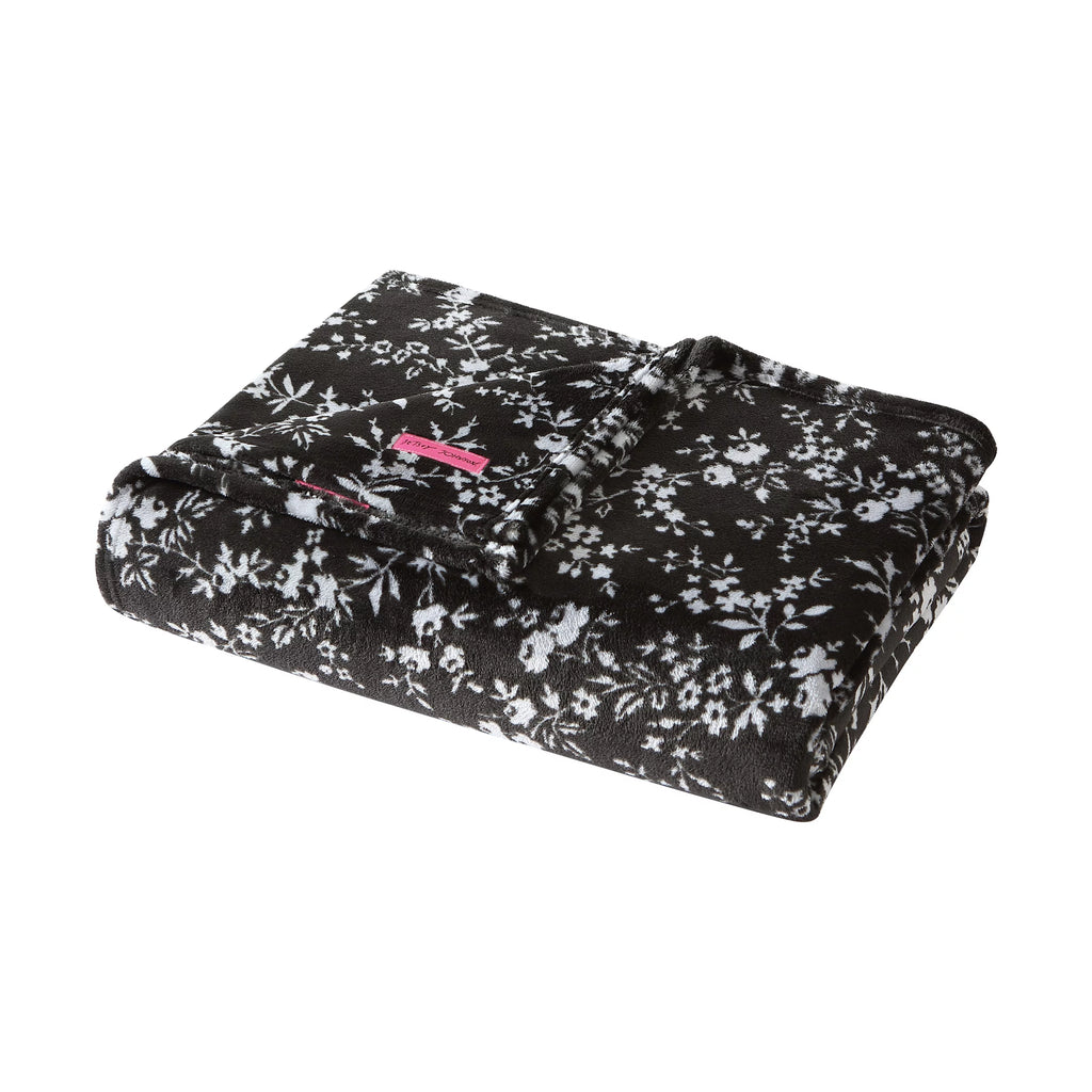 Betsey Johnson Pretty Floral Black Ultra Soft Plush Twin Blanket M25119