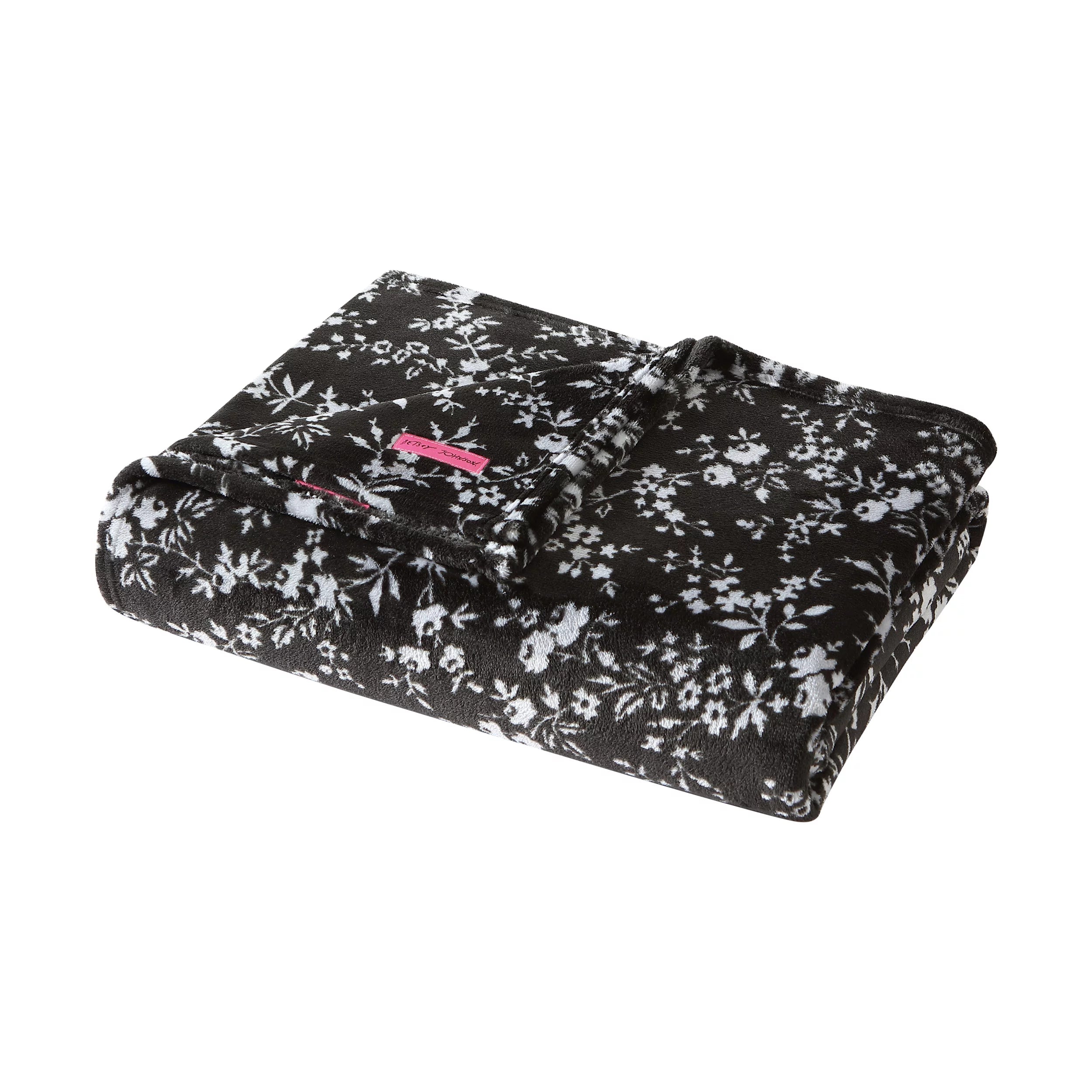 Betsey Johnson Pretty Floral Black Ultra Soft Plush Twin Blanket M25119