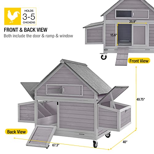 Aivituvin Portable Chicken Coop with Wheels, Outdoor Hen House with Nesting Box O828689