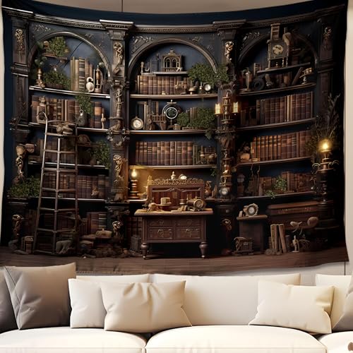 QGHOT Medieval Bookshelf Tapestry Vintage Library Wall Hanging P36533