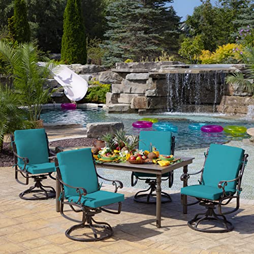 Arden Outdoor Dining Chair Cushion, 20 x 20, Rain-Proof, Peacock Blue Green Texture J4105