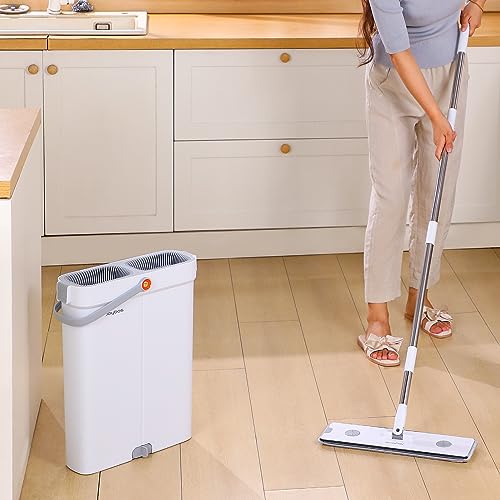 MOPALL Mop and Bucket with Wringer Set, 16" Flat Mop with 4 Microfiber Pads E91289