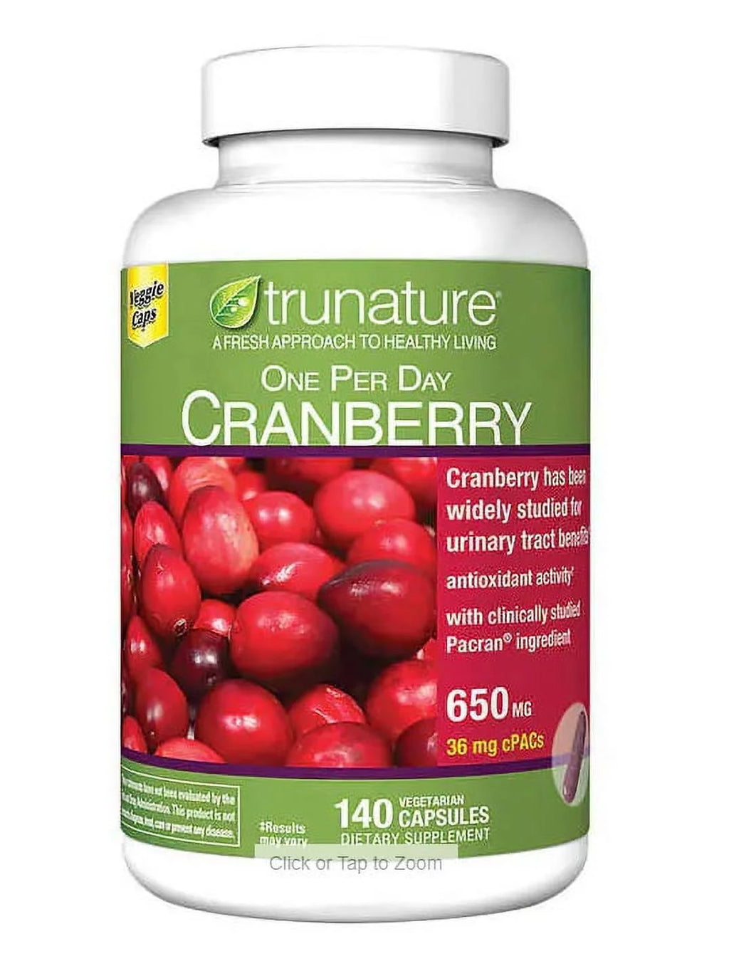 2 Packs Trunature Pacran Cranberry 650 Mg., 140 Vegetarian Capsules