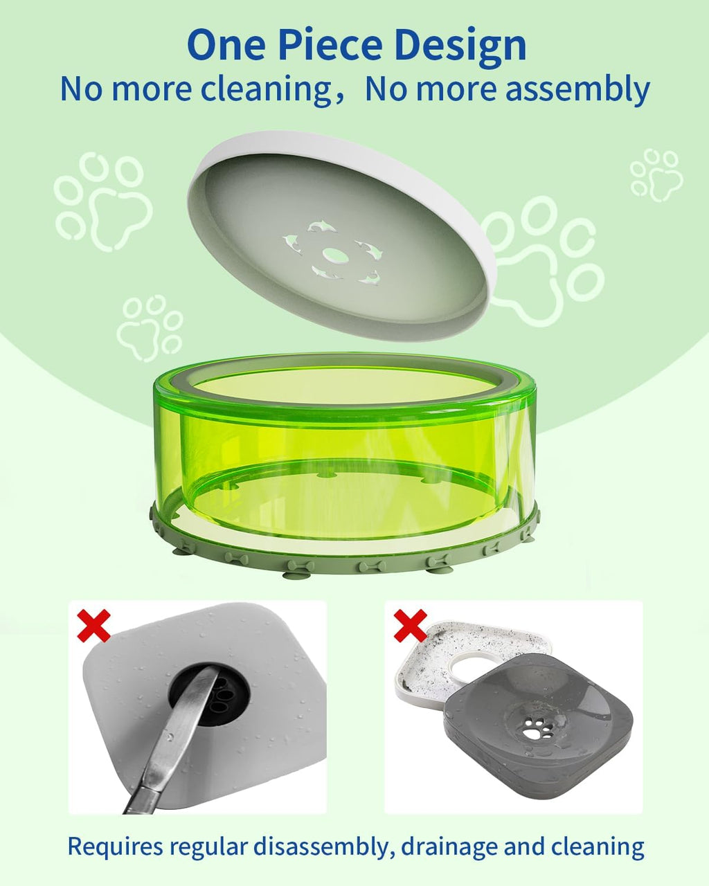 Dog Water Bowl No Spill Slow Feeder Large 2L with Silicone Suction Cup Green V925