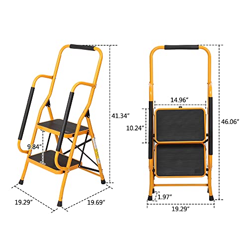 Winado 2 Step Ladder with Handrails, 500LBS Folding Step Stool O203913