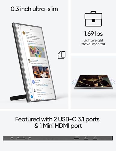ARZOPA 15.6'' FHD 1080P Portable Monitor with Kickstand, IPS Display, USB-C & HDMI J54429