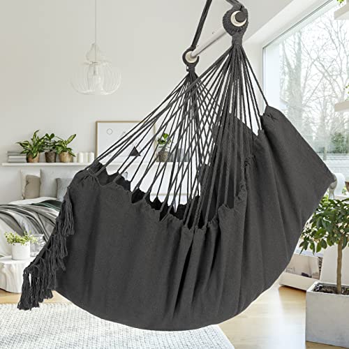 Y-STOP Hammock Chair Hanging Rope Swing with 2 Cushions, Beige I74503
