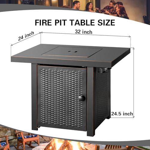 32 Inch Propane Fire Pit Table with 2 Drink Holders, Lid & Lava Rock V846641