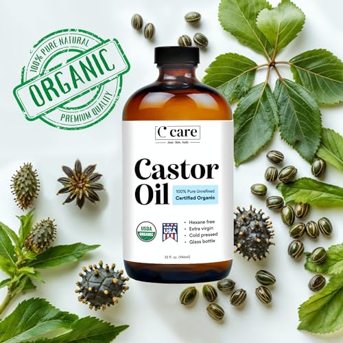 Organic Cold Pressed Castor Oil in Glass Bottle for Hair, Skin & Lashes, 32oz Y379