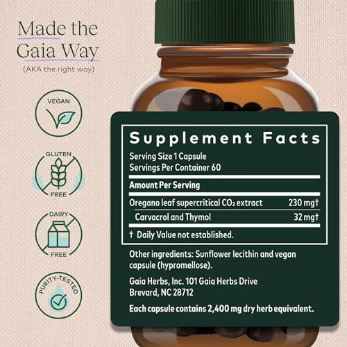 Gaia Herbs Oil of Oregano - Immune Support Supplement with Carvacrol and Thymol - 120 Vegan Capsules B179466