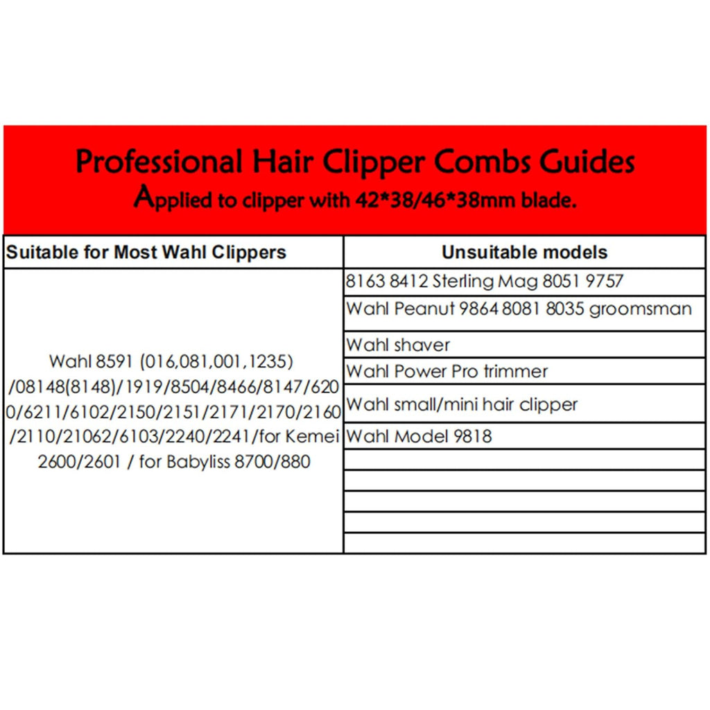 Wahl Replacement Hair Clipper Combs Set #3171-400, 8 Pcs, Black P2770
