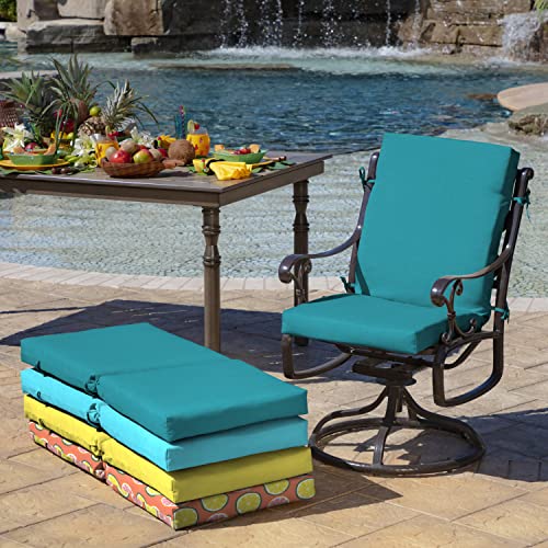 Arden Outdoor Dining Chair Cushion, 20 x 20, Rain-Proof, Peacock Blue Green Texture J4105