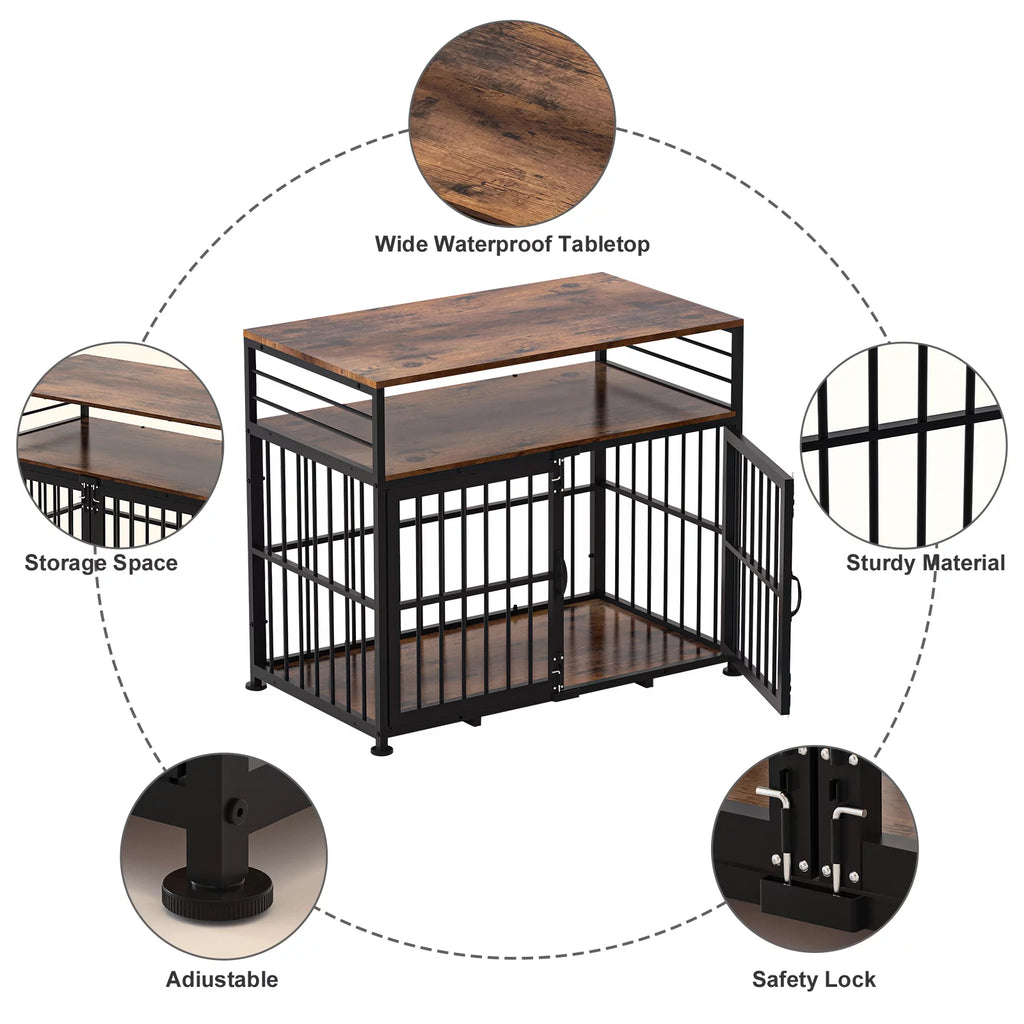 NBTiger Dog Crate Furniture with Storage Shelf, Wooden Pet Kennel, 40" Brown D31916