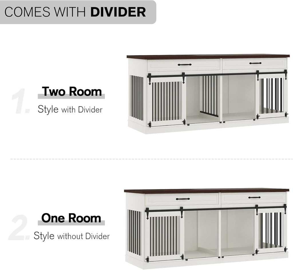Farmhouse Wooden Dog Crate Furniture with Sliding Barn Doors, White M2281