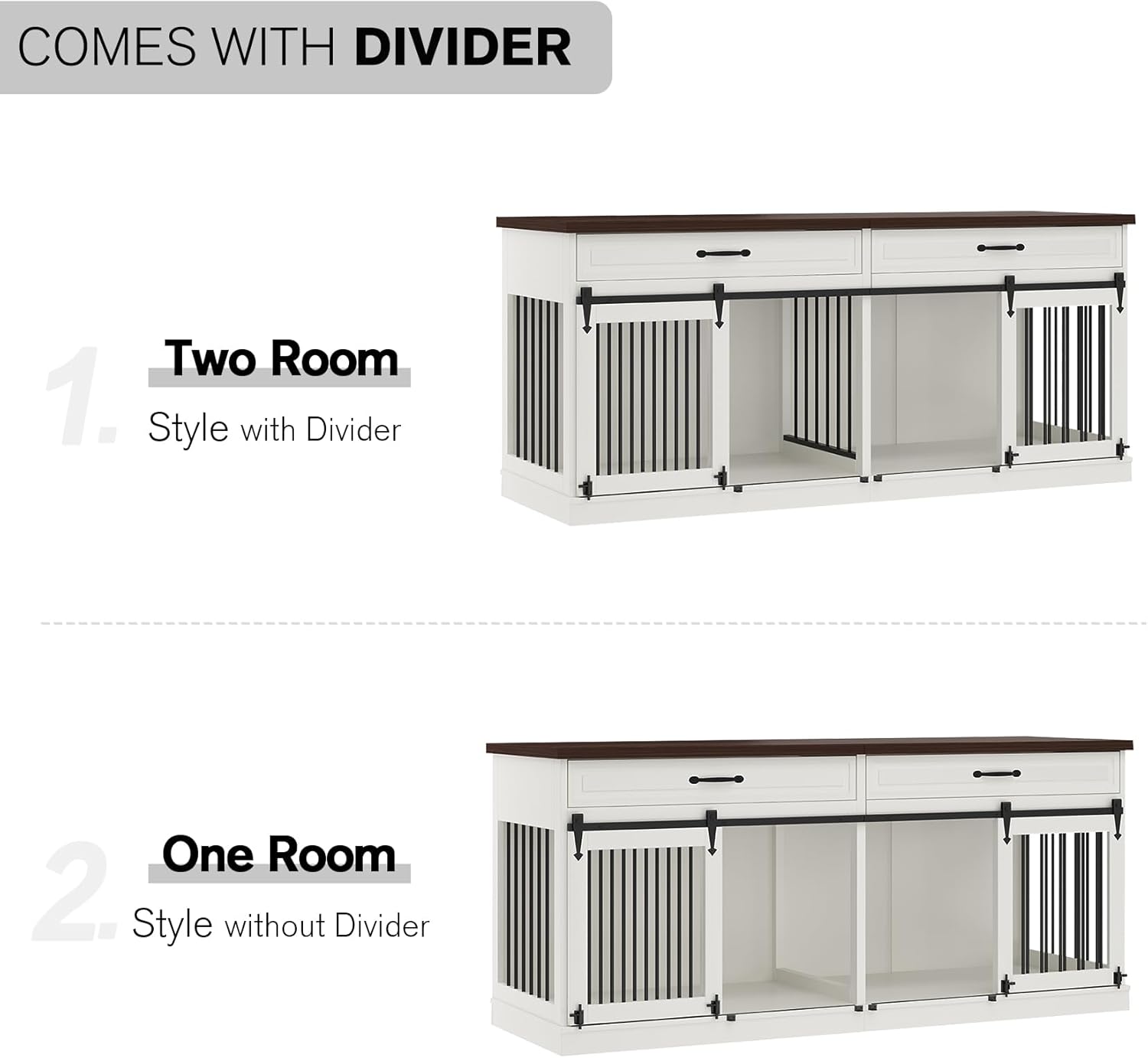Farmhouse Wooden Dog Crate Furniture with Sliding Barn Doors, White M2281