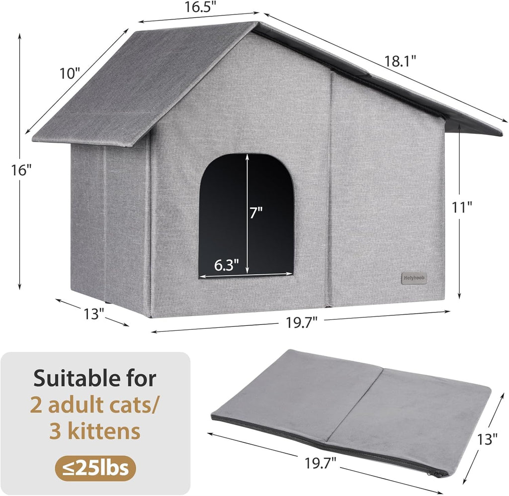 Outdoor Cat House Weatherproof Collapsible Shelter with Soft Warm Mat P9742