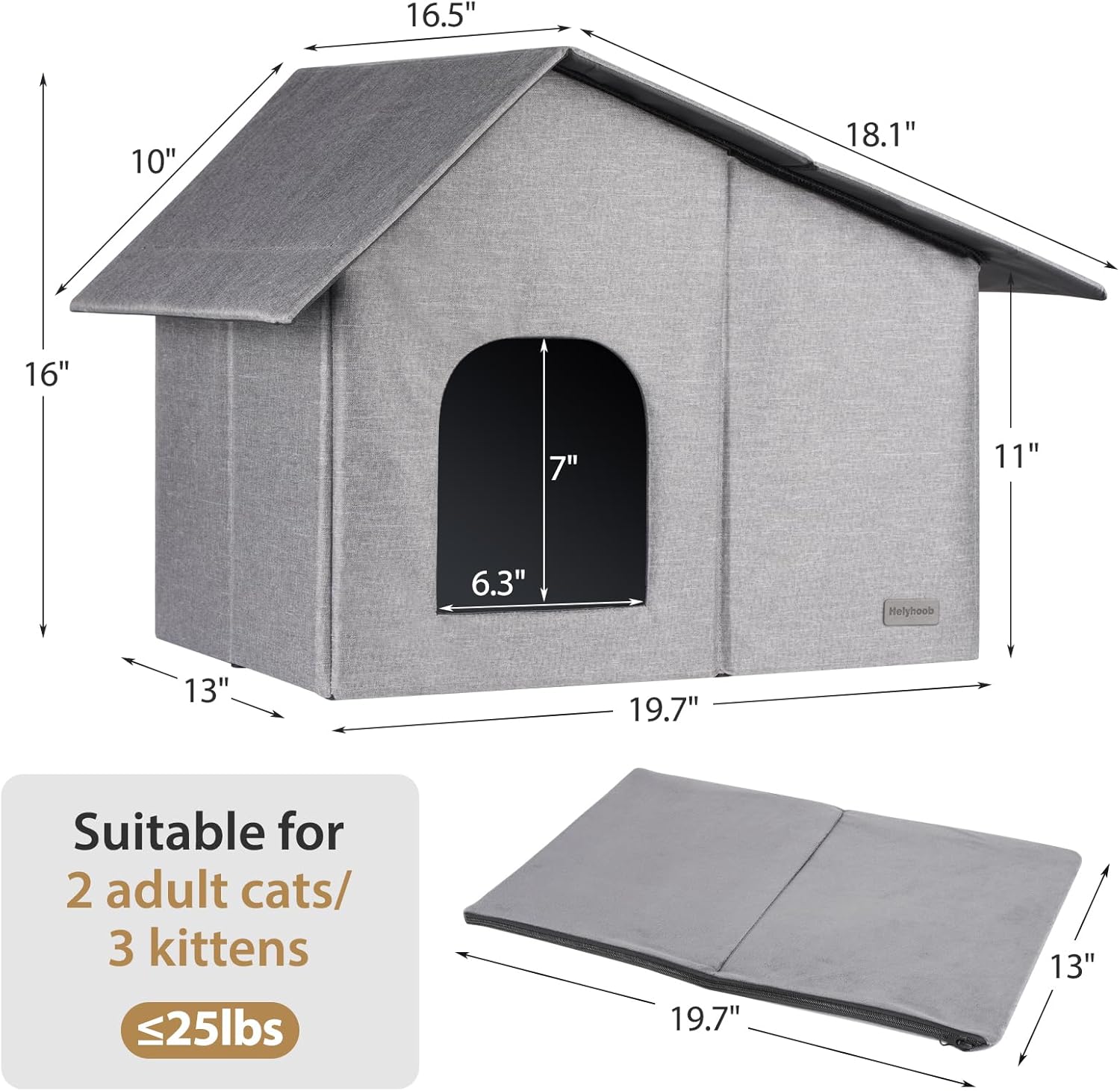 Outdoor Cat House Weatherproof Collapsible Shelter with Soft Warm Mat P9742