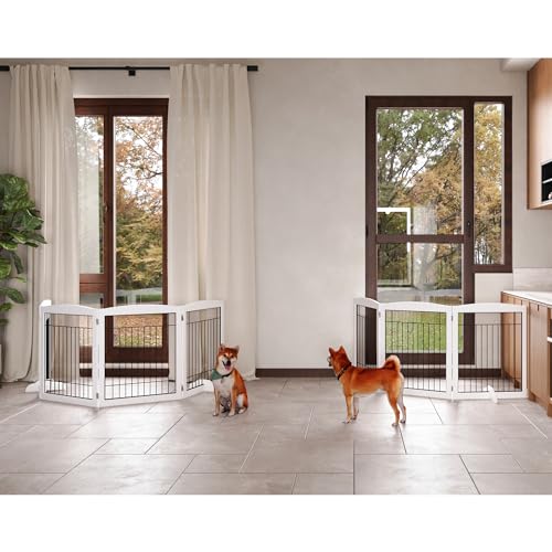 4NM Folding Wooden Dog Gate, Freestanding Accordion Pet Gate, White W759396