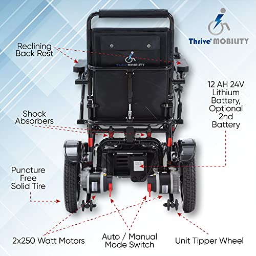 Fold and Travel Electric Wheelchair for Adults Lightweight Power Chair Blue 17 Inch Seat W960489
