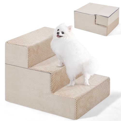 4-Step Dog Stairs, 18'' H Dog Stairs for High Beds, Non-slip Bottom Pet Stairs for Small Dogs and Cats, Indoor Pet Steps Dog Ramp for Bed, Grey