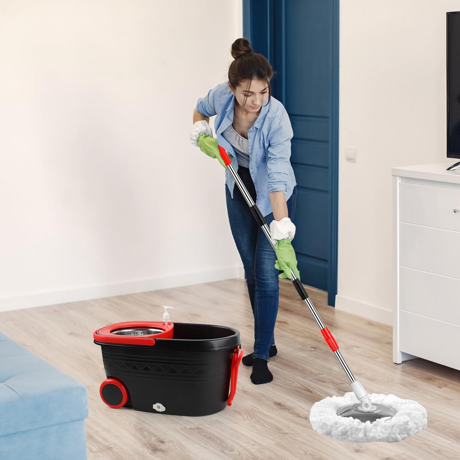 Spin Mop and Bucket with Wringer Set, 360° Rotating, 3 Microfiber Mops Y1467