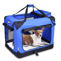 JESPET 27'' Soft Dog Crates Kennel for Pets, 3 Door Soft Sided Folding Travel Pet Carrier with Straps and Fleece Mat for Dogs, Cats, Rabbits, Grey Blue & Beige (27" L x 20" W x 20" H, Grey)