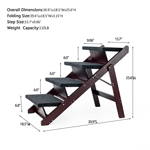 MEWANG Wooden Pet Stairs for Beds and Cars, Foldable 2-in-1 Ramp, Brown E16630