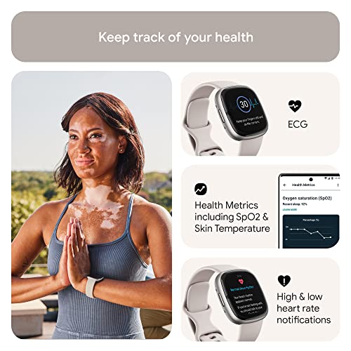 Fitbit Sense 2 Advanced Health Smartwatch with ECG, SpO2, GPS, Lunar White/Platinum B55578