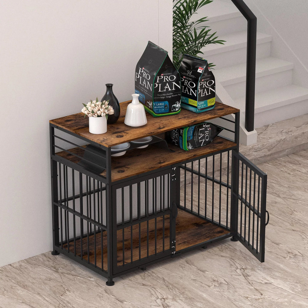 NBTiger Dog Crate Furniture with Storage Shelf, Wooden Pet Kennel, 40" Brown D31916
