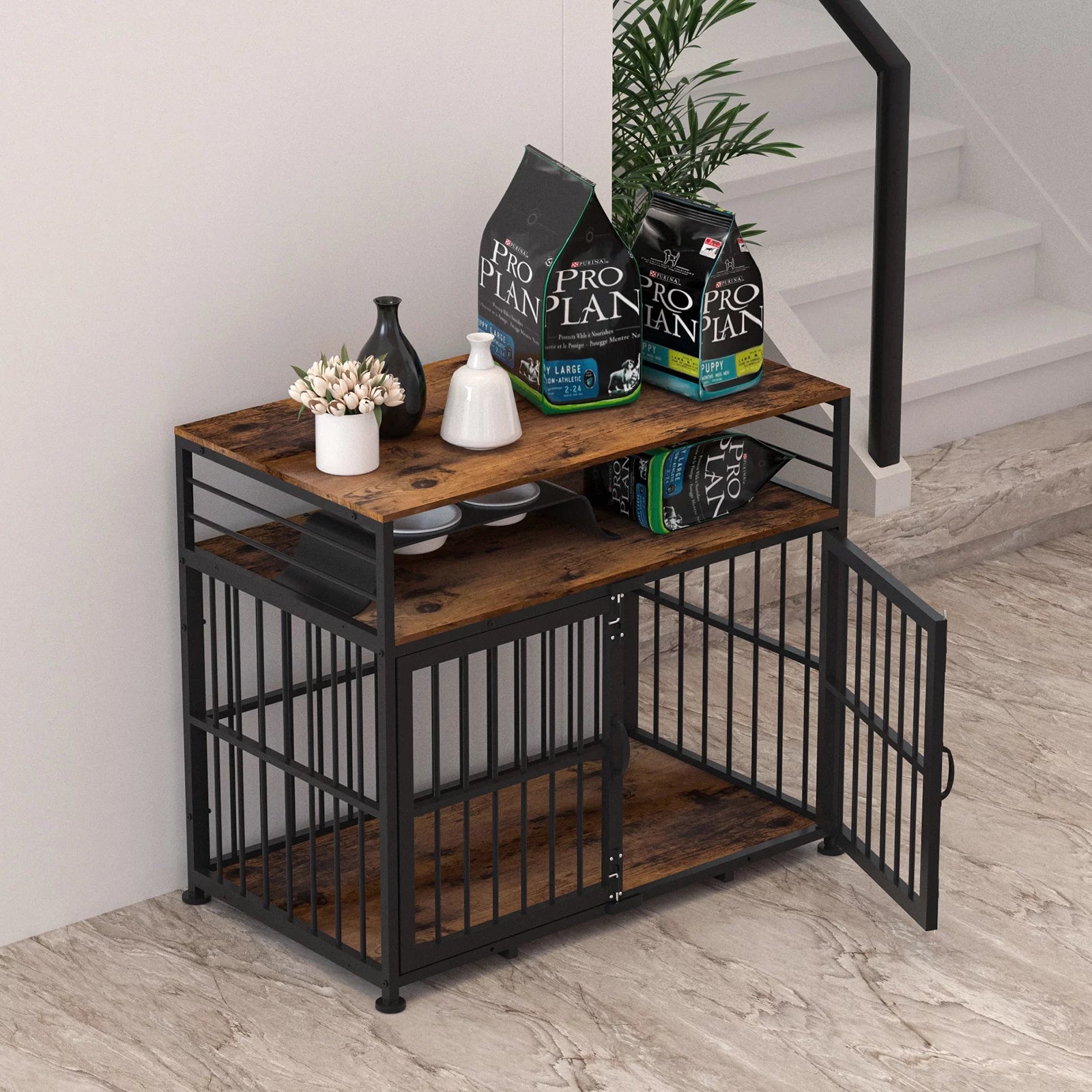 NBTiger Dog Crate Furniture with Storage Shelf, Wooden Pet Kennel, 40" Brown D31916