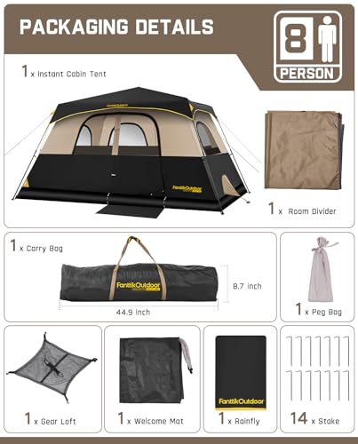 Fanttik Outdoor Camping Tent 4/6/8/10 Person Instant Cabin with Rainfly & Carry Bag G367