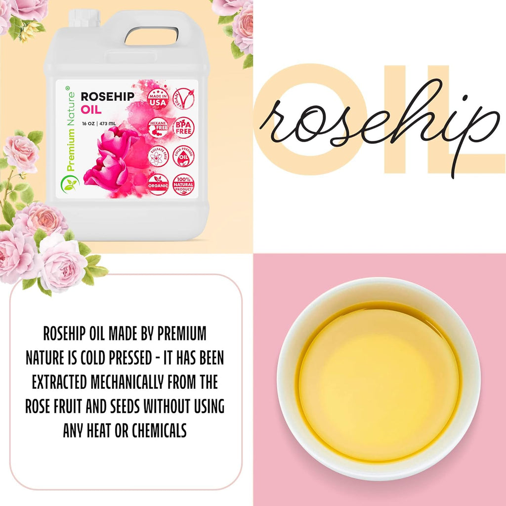 Rosehip Oil for Skin Face Body Hair Nails 16oz Cold Pressed Unrefined X7473