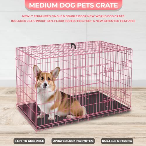 FDW Dog Crate Folding Metal Pet Cage Double Door with Divider Panel, 48 Inch, Black L2141