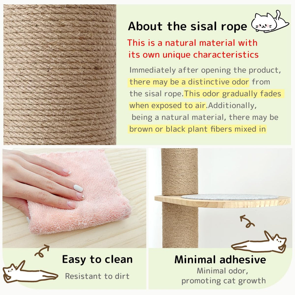 Cat Climbing Tower Floor-to-Ceiling with Natural Sisal Rope Scratching Post Y359