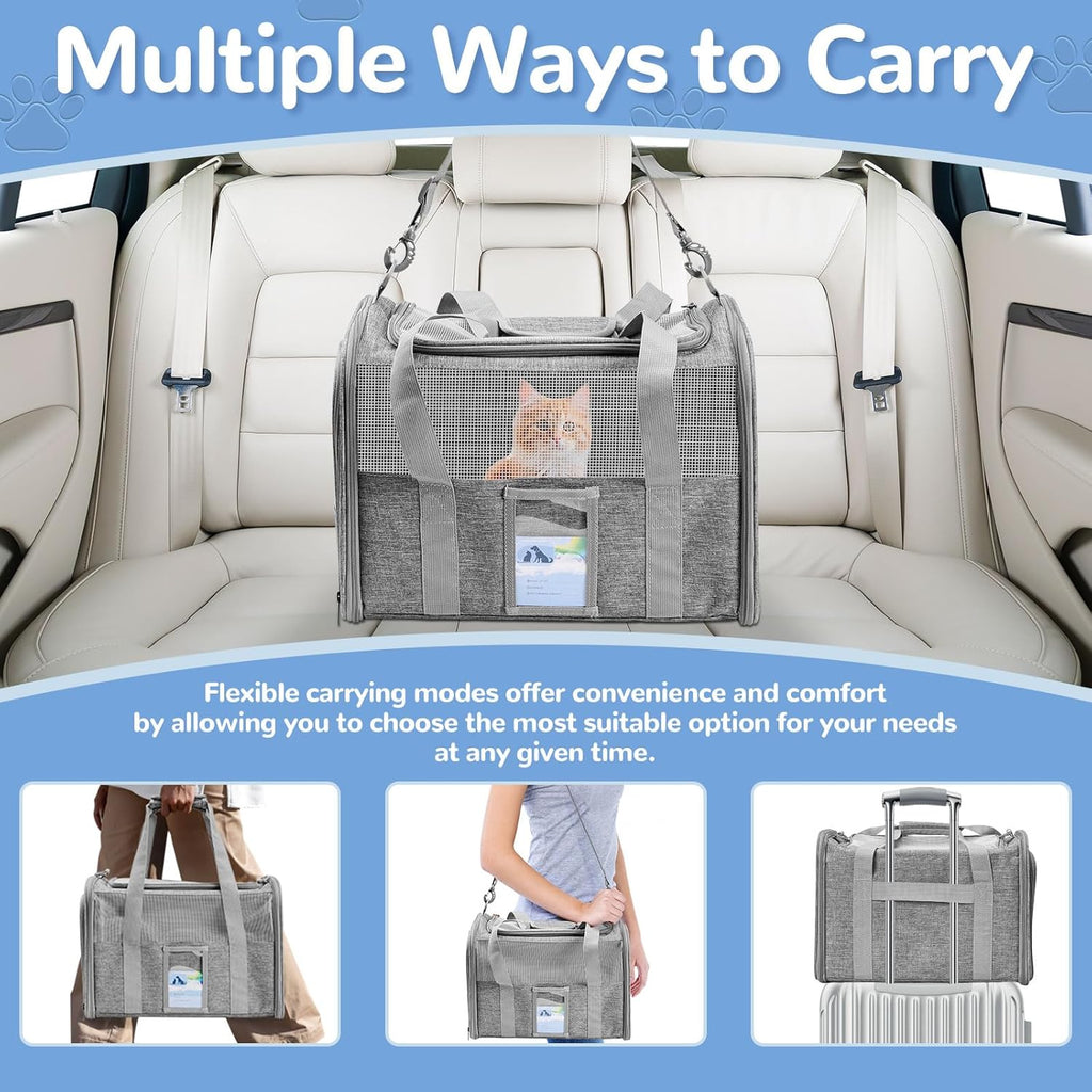 Soft Sided Cat Carrier for Small Medium Cats Dogs, Gray Z1899
