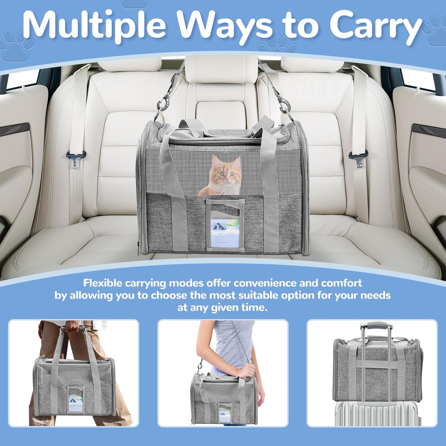 Soft Sided Cat Carrier for Small Medium Cats Dogs, Gray Z1899
