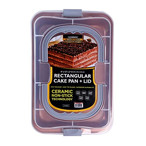 casaWare 9 x 13 x 2-inch Covered Rectangular Cake Pan with Wide Handles (Rose Gold Granite)