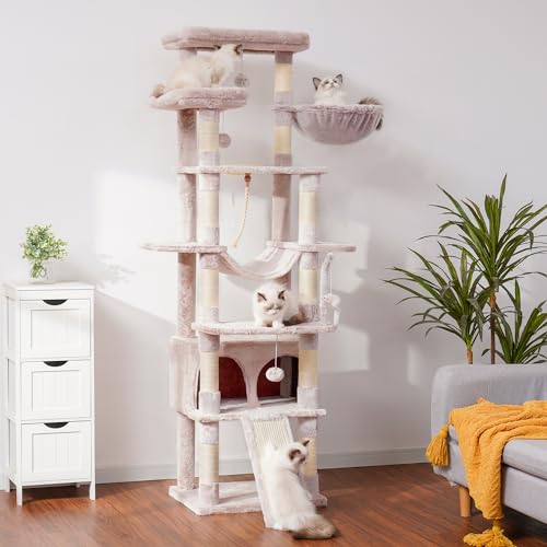 Heybly Gothic Cat Tree, 78 inch Multi-Level Cat Tower with Perches and Scratching Board H110