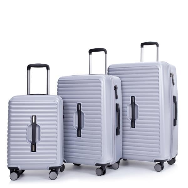 3 Piece Luggage Sets PC+ABS Lightweight Suitcase with Two Hooks, 360° Double Spinner Wheels, TSA Lock, (21/25/29) (Dark Purple)