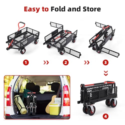Steel Garden Dump Cart 880lbs, Heavy Duty Utility Wagon with Removable Mesh Sides Q536