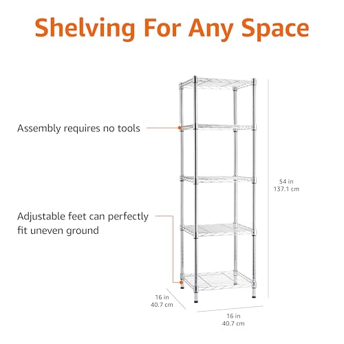 Amazon Basics 3-Shelf Adjustable Steel Wire Rack Storage Shelving, Chrome D243